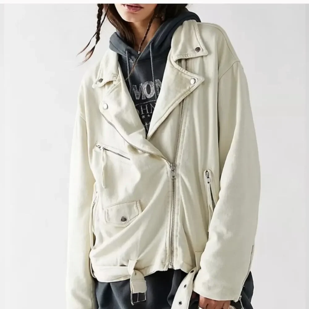 Free People We the Free Rebel Rebel Knit Moto Jacket in Vanilla Crème Size S - Picture 7 of 8